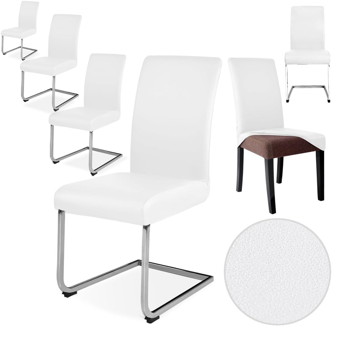 Stretch pu chair covers set of 6 waterproof washable – white and black 