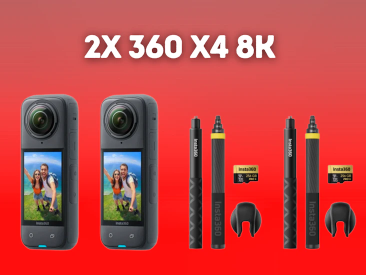 2x insta360 x4 no drone bundle- 8k waterproof 360 action camera
