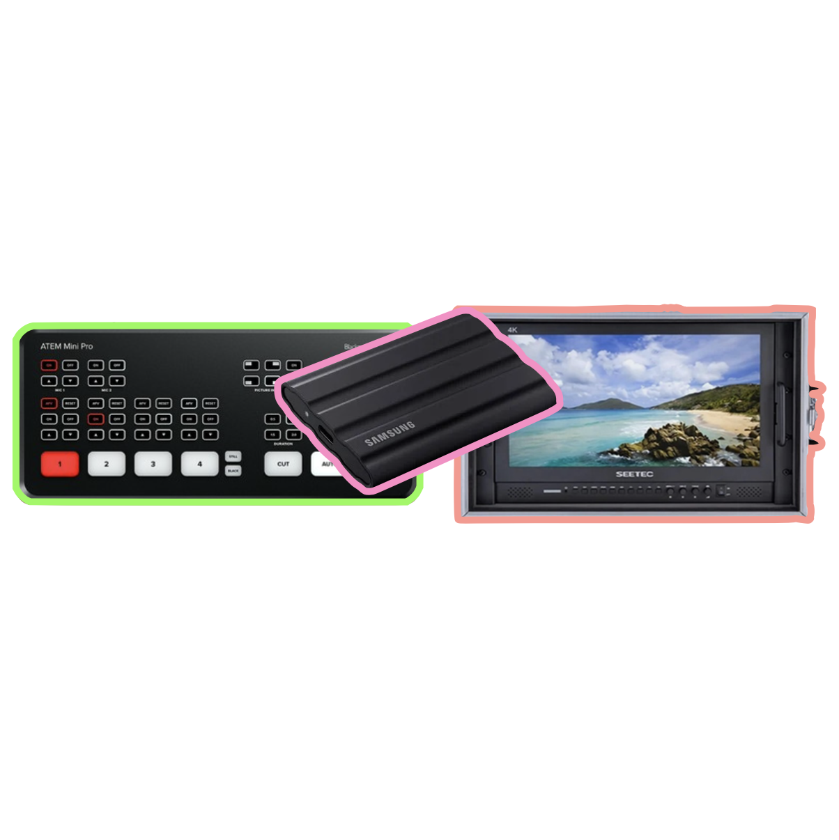 Blackmagic atem mini pro iso switcher  + monitor + ssd + flypack