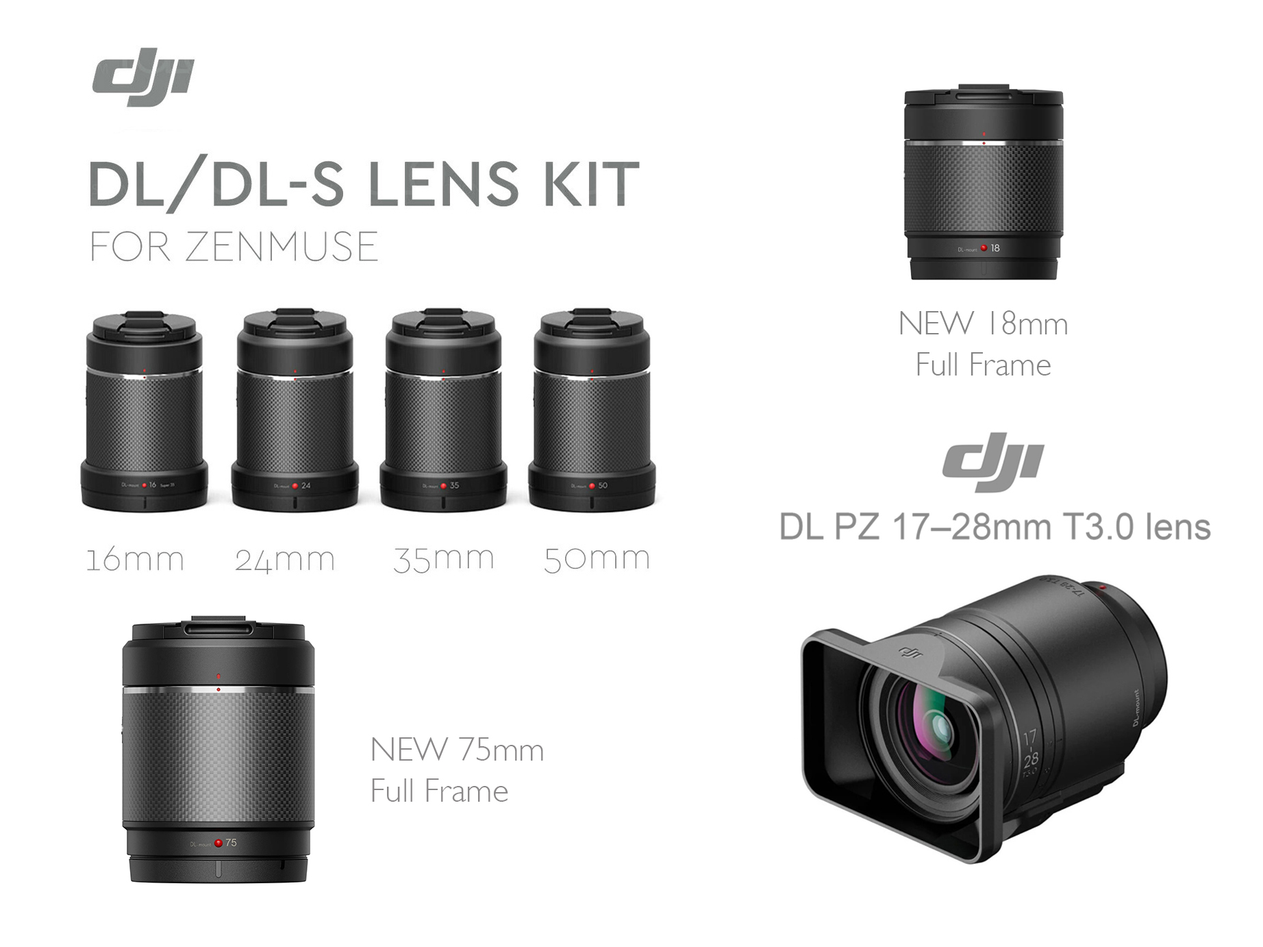 Dji dl lenses / inspire 3 8k drone ronin 4d 16,18,24,35,50, 75 & 17-28mm 