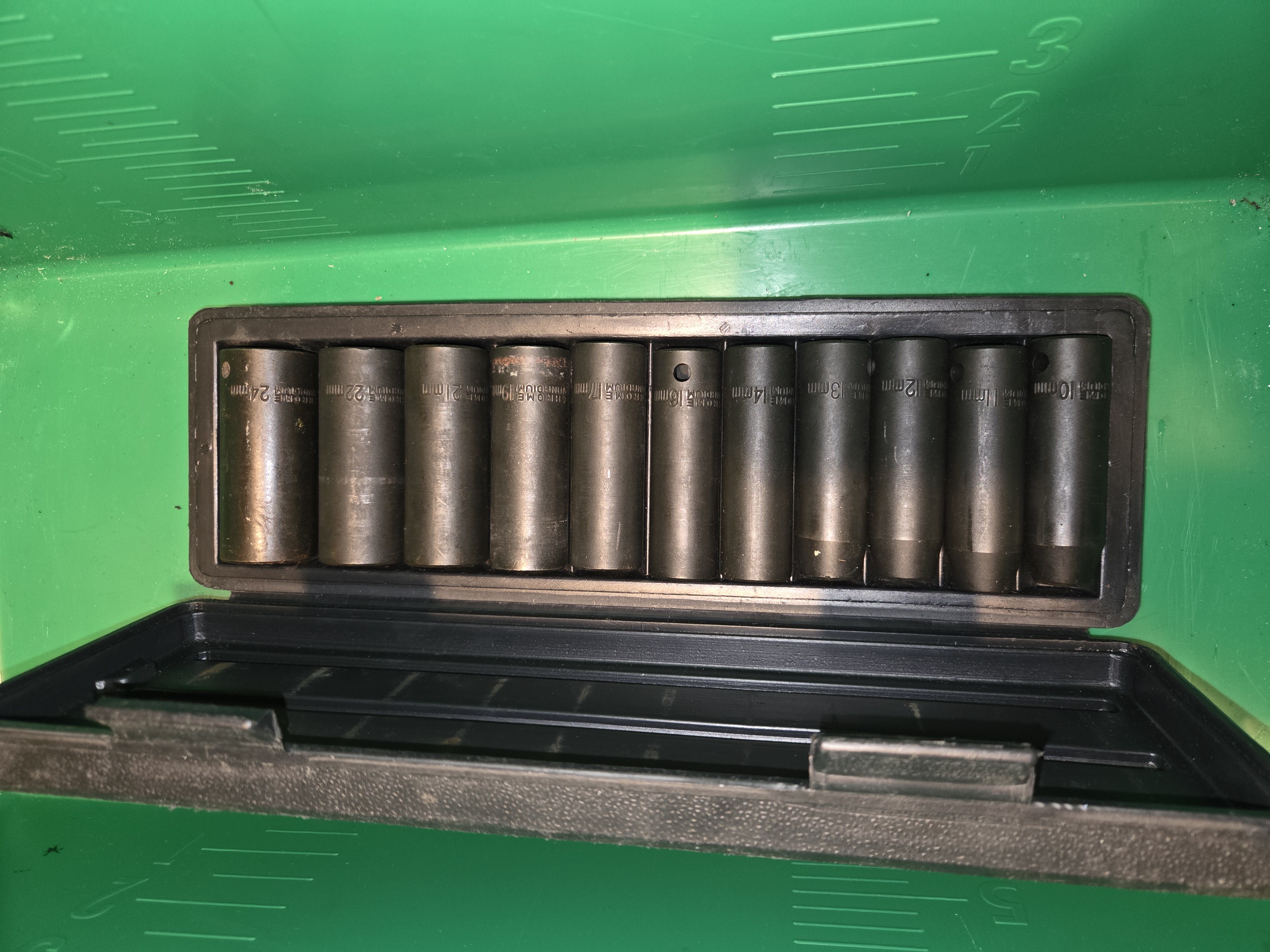 1/2" krafthylssats, krafthylsor,  10 - 11 - 12 - 13 - 14 - 16 - 17 - 19 - 21 - 22 - 24 mm