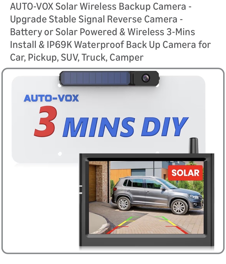 Solar wireless backup camera