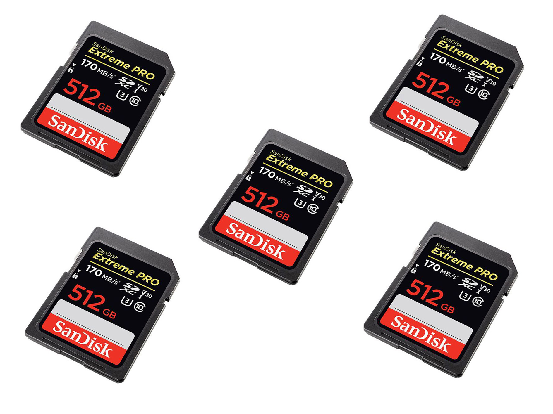 5x sandisk 512gb extreme pro sd cards