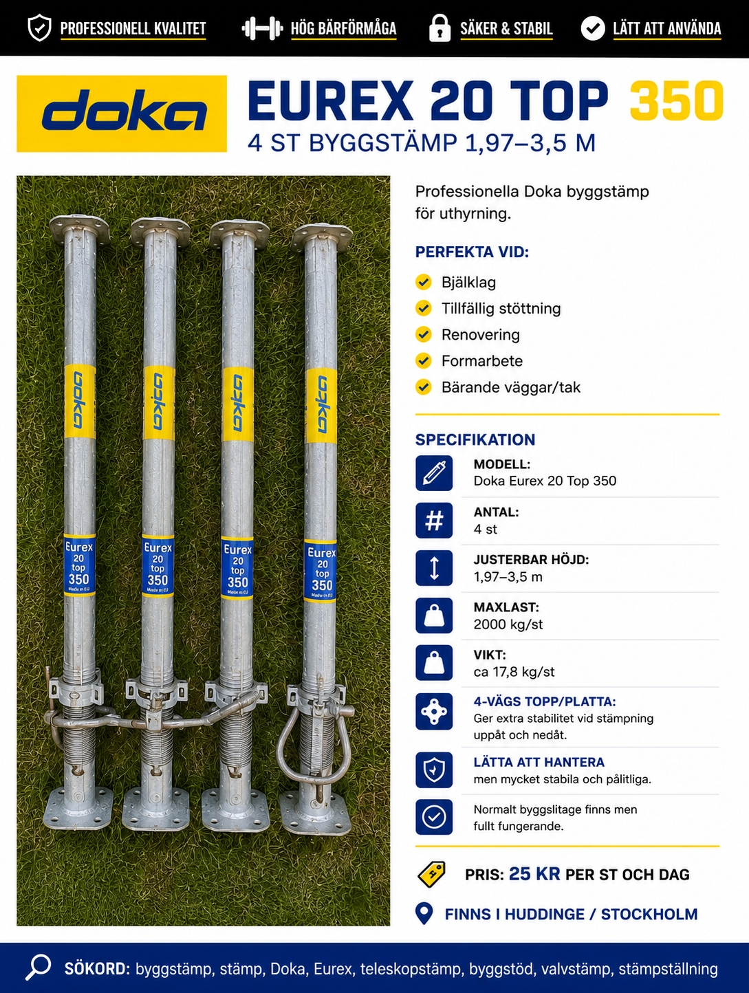 Doka eurex 20 top 350 – 4 st byggstämp 1,97–3,5 m