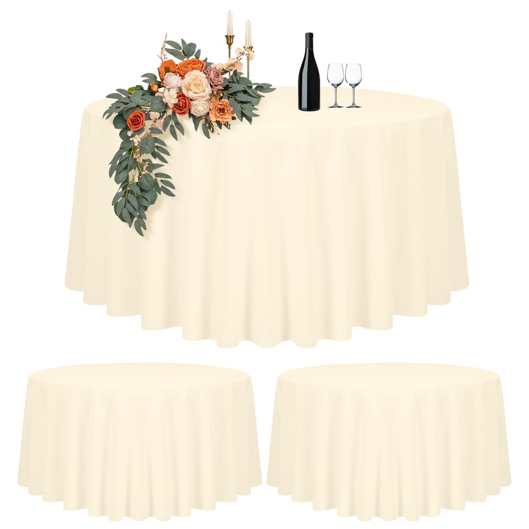 Set of 2 round tablecloths waterproof for ø150-240cm tables – beige