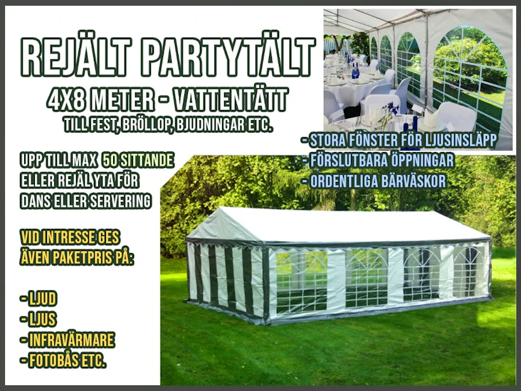 Rejält partytält 4x8 m | vattentätt