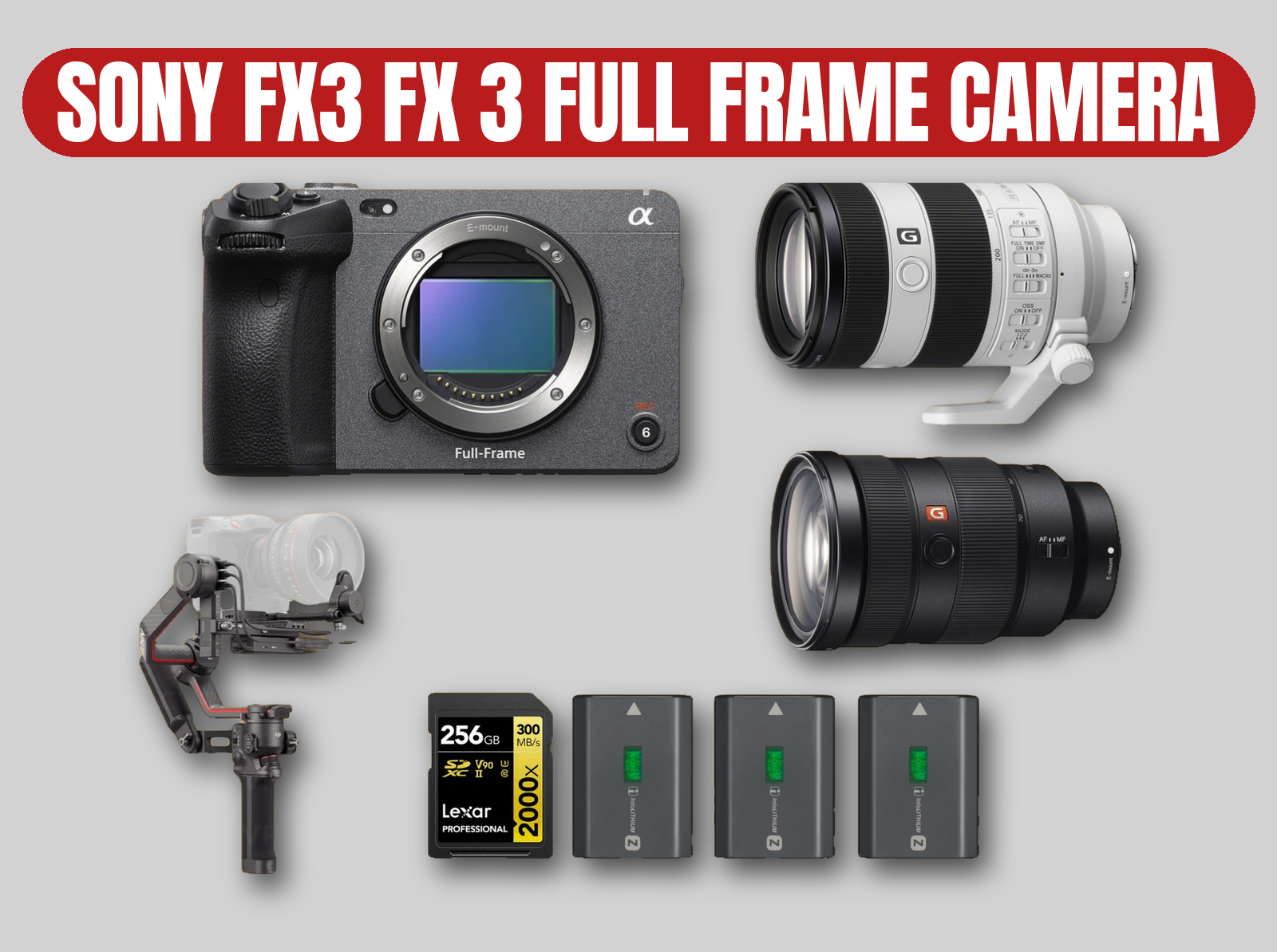 Sony fx3 full frame camera kit | 24-70mm gm, 70-200mm f4 lenses, dji rs 2 gimbal