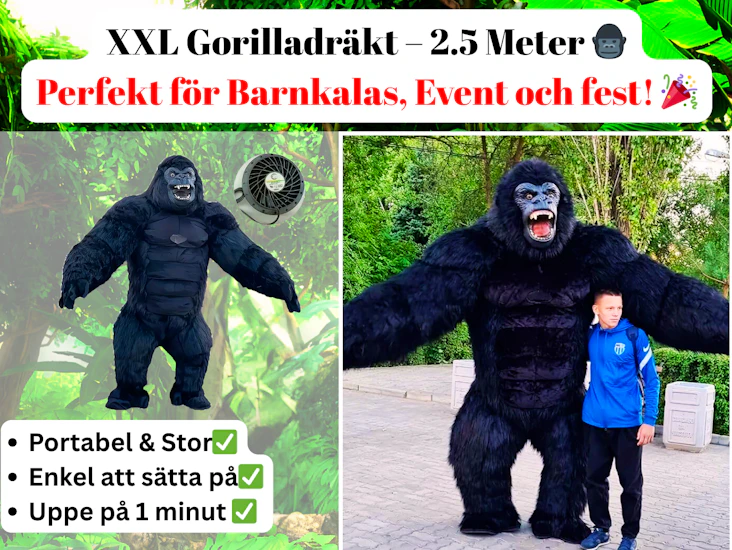 🦍 uppblåsbar gorilla-dräkt – 2,5 meter hög! 🎭✨