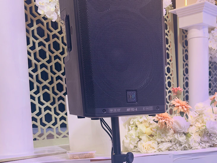 2* active speakers, 2 * tripod stands, pa mixer, xlrs and shure mic