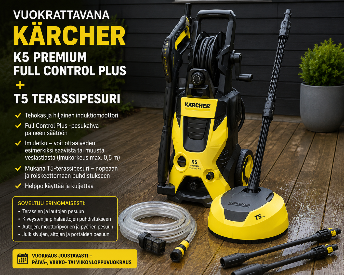Kärcher k5 premium full control plus painepesuri ja kärcher t5 terassipesuri