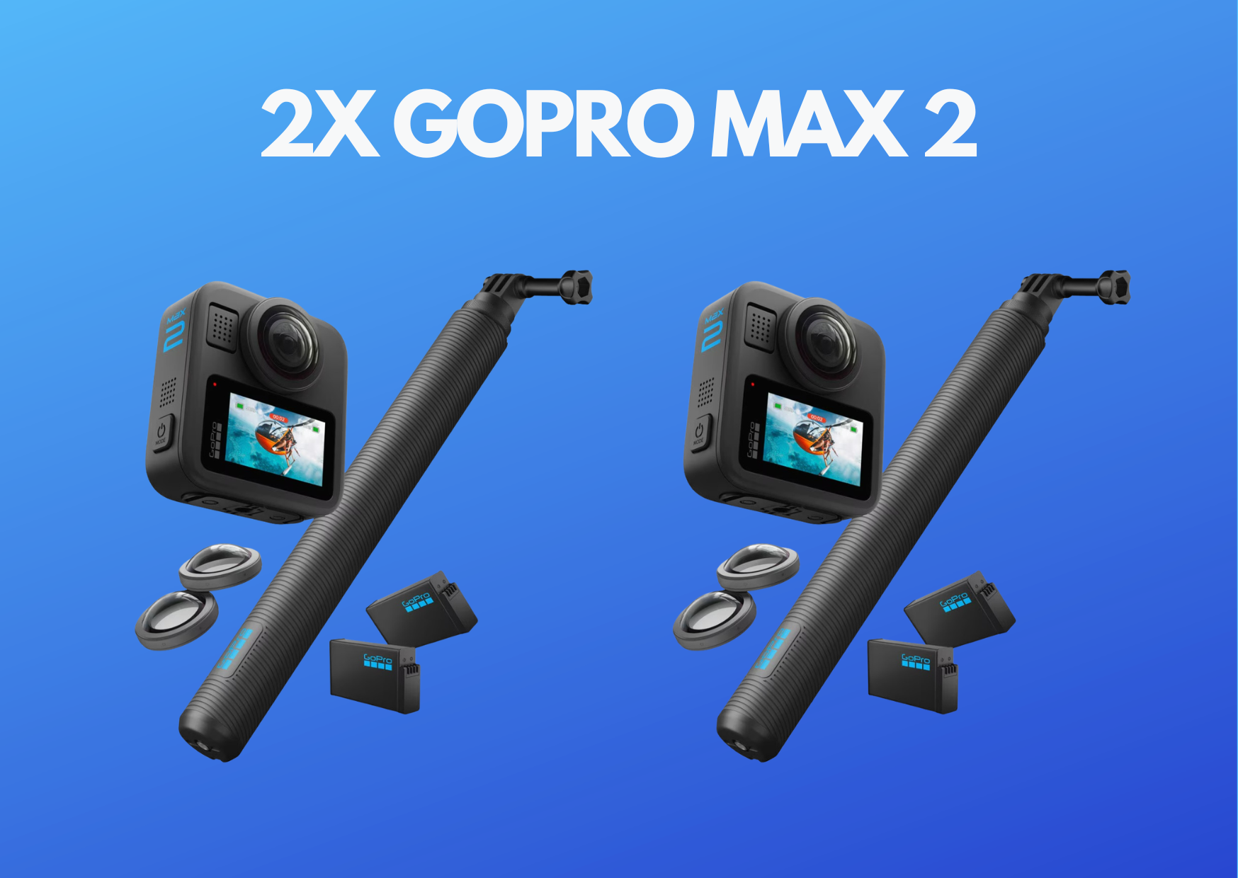 2x gopro max2 - waterproof 360 + traditional action camera with touch screen, spherical 8k video, 29mp 360 photos, easy replaceable lenses, hypersmooth stabilization, 6