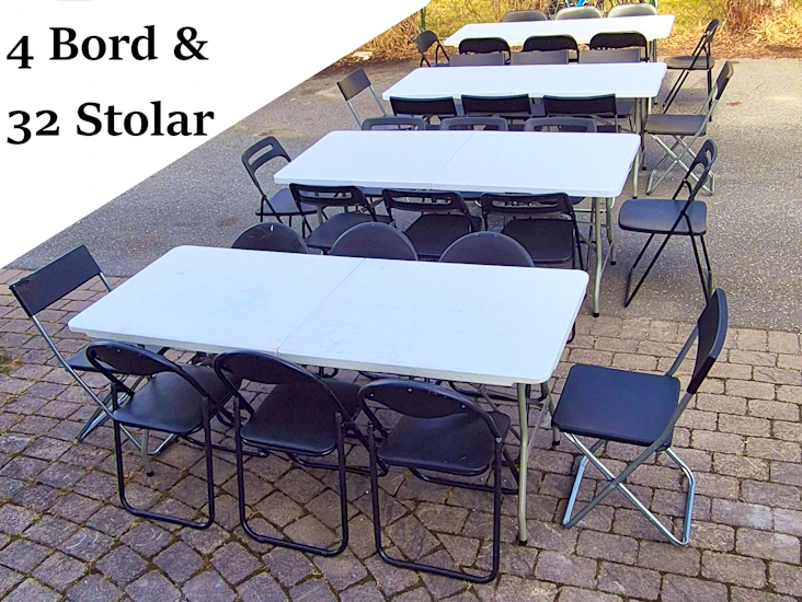 4 fällbord och 32 klappstolar