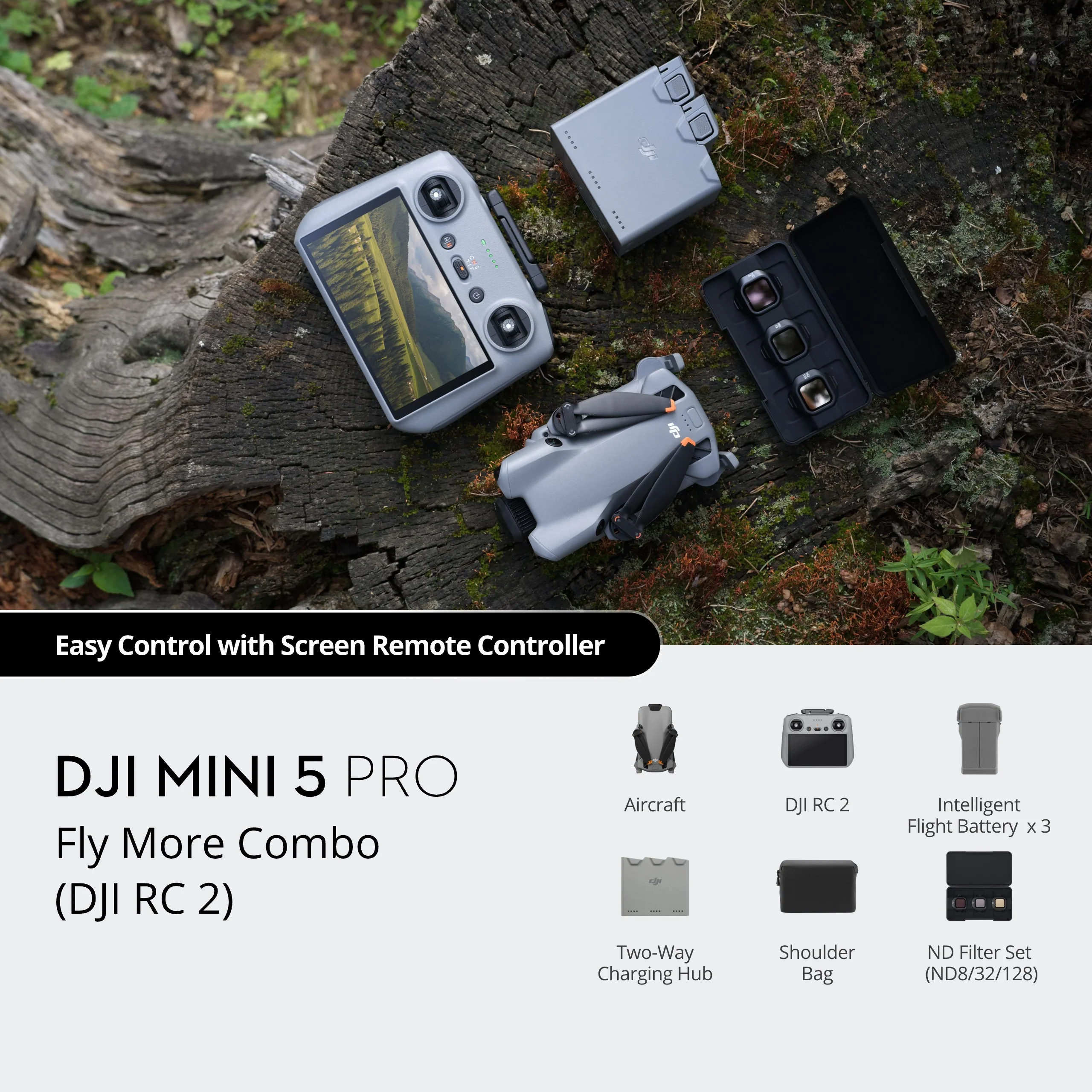 Dji mini 5 pro drone w/ rc 2, fly more kit + nd filters + 2x sd memory + lanyard