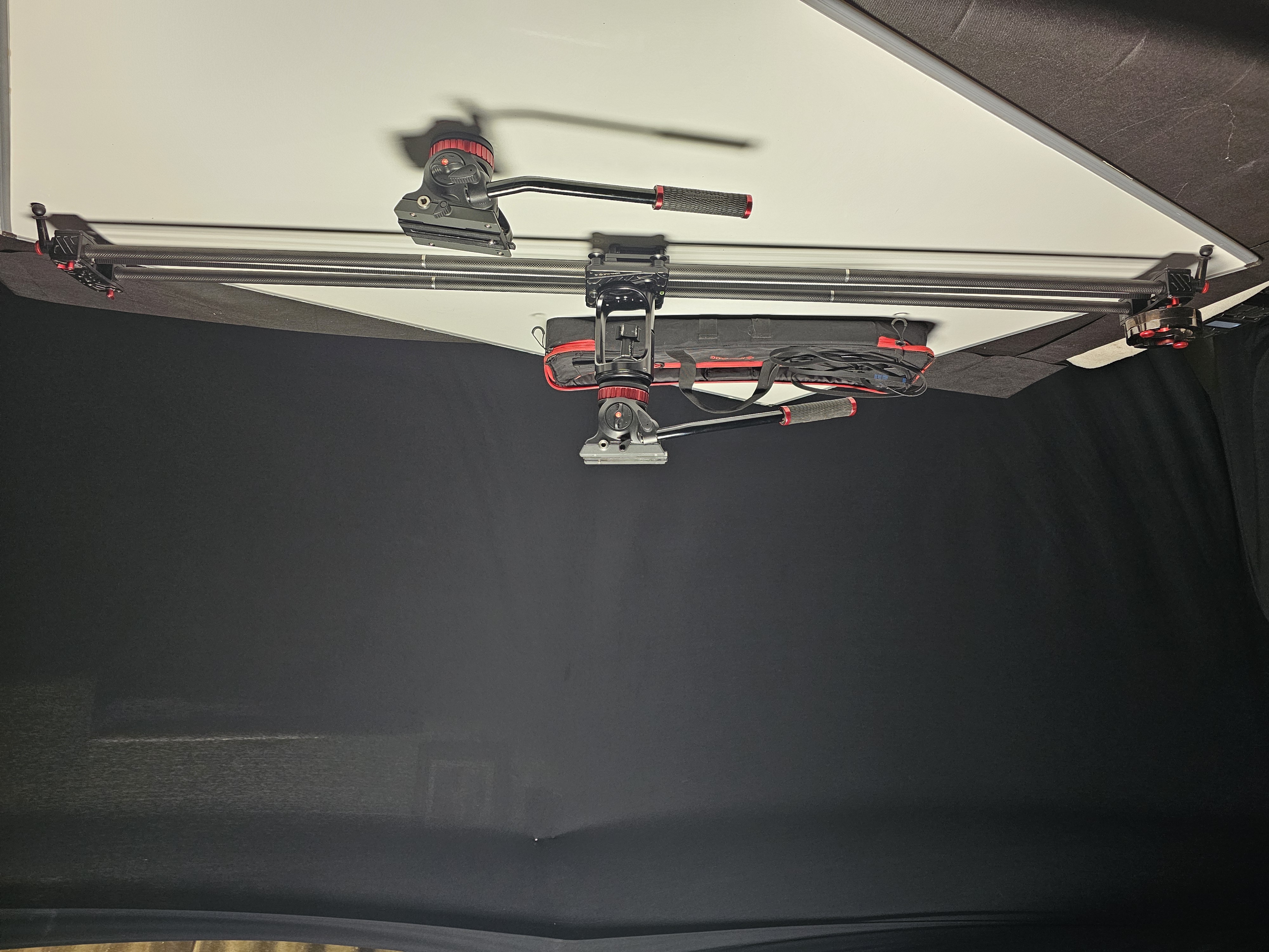 1.8m ifootage s1 shark slider   /  maxed out with 2 counterweights, one more then std   /   manfrotto fluid head mvh502ah flat + bowl   /  promediagear 17cm riser