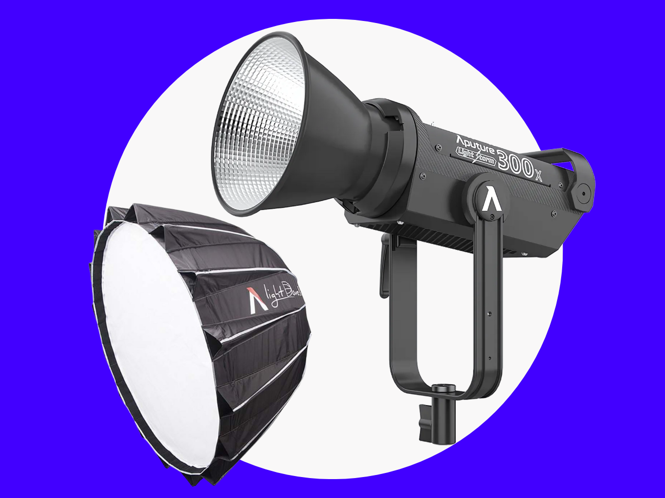 Aputure 300x led light + light dome ii + c-stand