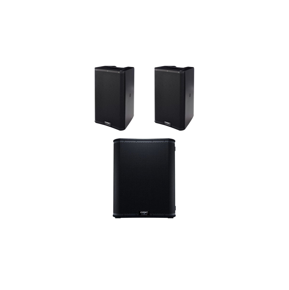7,600w speaker package 2x 12” active pa speakers 1x 18” subwoofer bass ( qsc k12.2 + ks118 ) with stands or poles