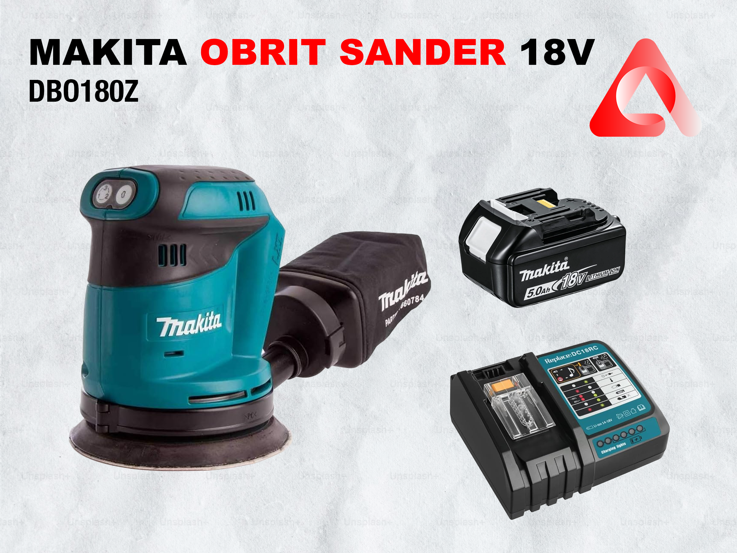 Makita random orbit sander dbo180z 18v - with battery and charger 