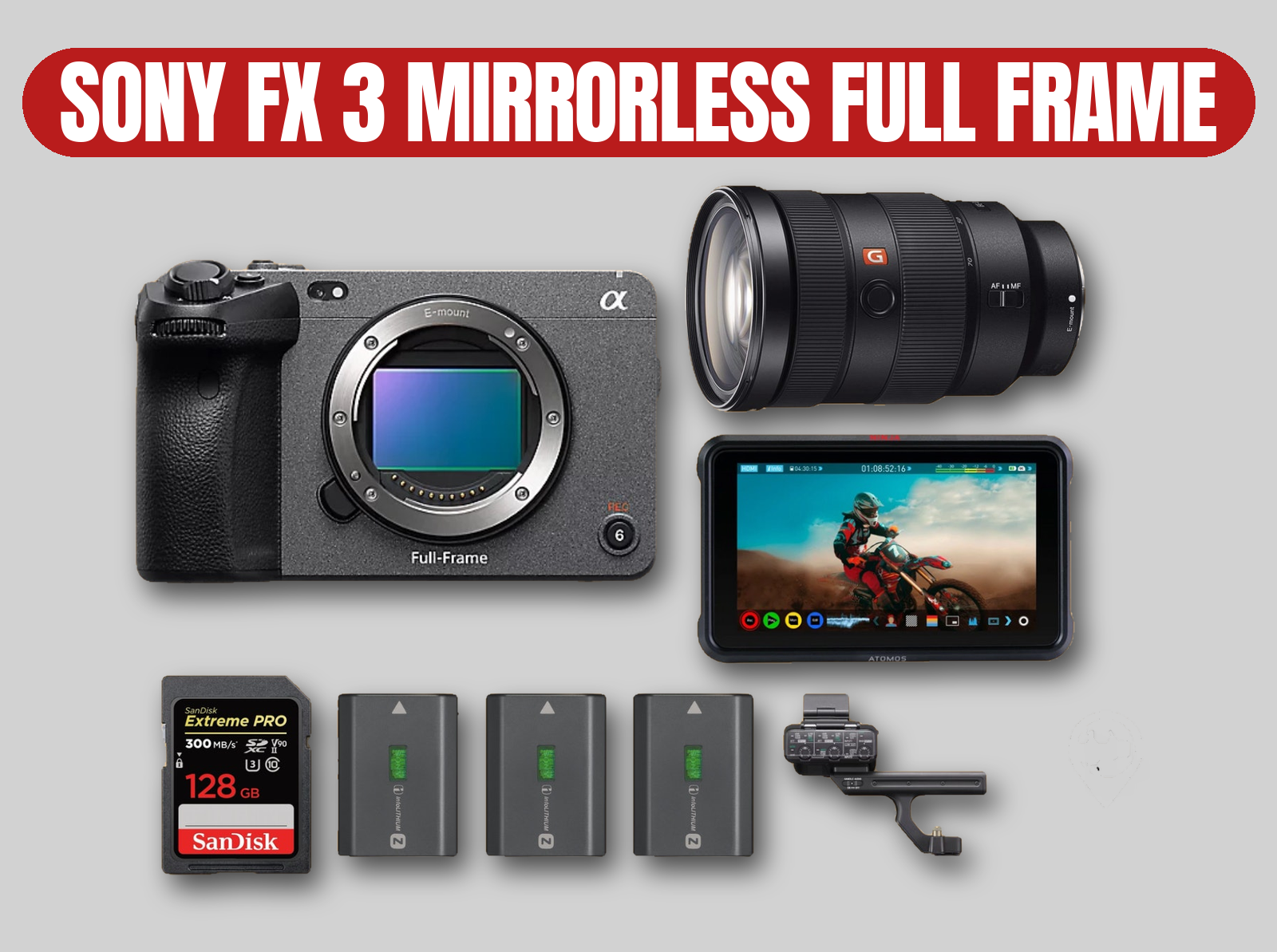 Sony fx3 full frame 4k cinema camera kit | mirrorless / 24-70mm gm g-master f2.8 lens / atomos ninja v 5 1tb ssd prores recorder