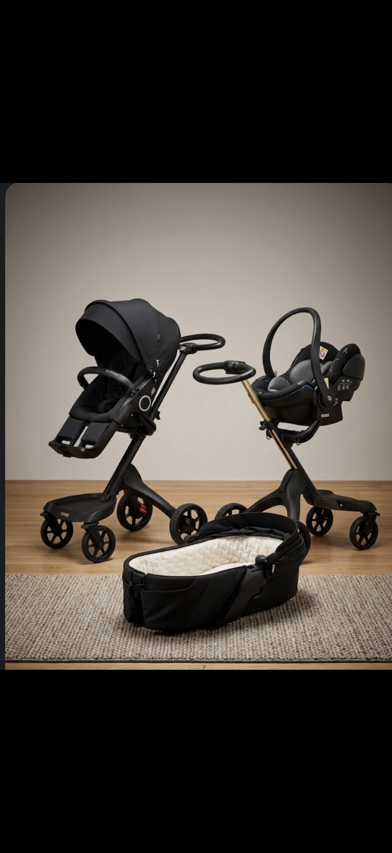 Stokke xplory limited edition guld – komplett resepaket / barnvagn