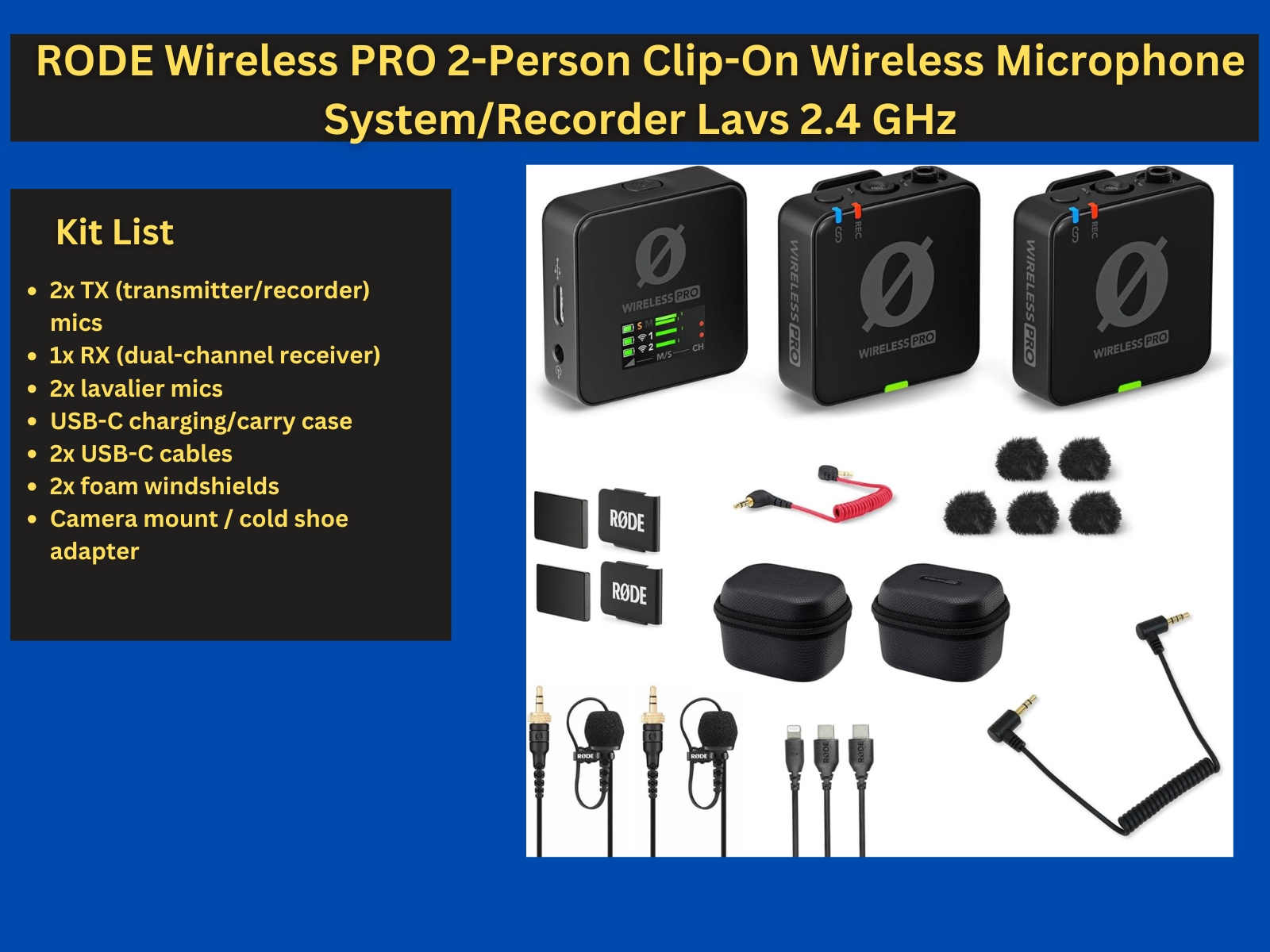 Rode wireless pro 2-person clip-on wireless microphone system/recorder lavs 2.4 ghz