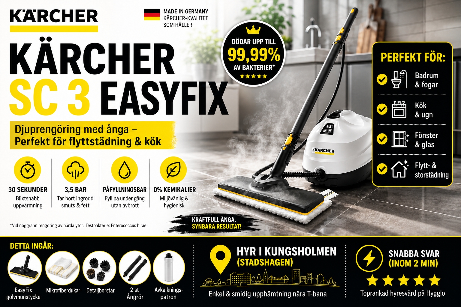 Kärcher sc 3 easyfix ångtvätt / steam cleaner | flyttstäd | stadshagen