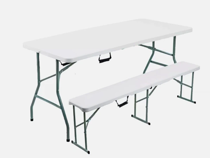 6ft folding trestle table and matching bench - picnic banqueting tables - ideal for parties, camping, events, summer fetes, car boot sales.