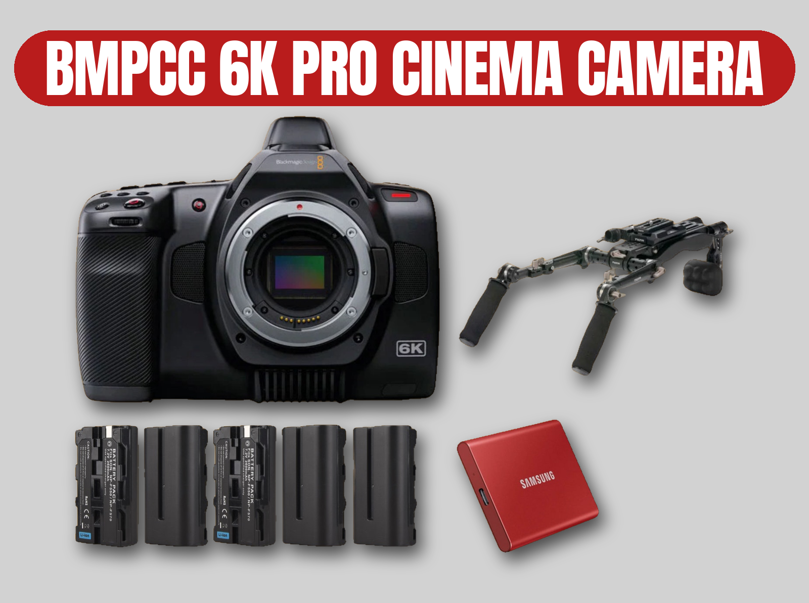 Blackmagic bmpcc 6k pro cinema camera | tilta shoulder rig / 2tb ssd / batteries