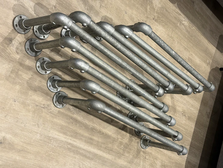 Galvanised industrial metal wall mounted clothing rails x 9