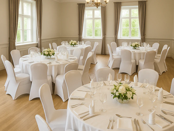 Leie av 40 stk stoltrekk – hvite og elastiske