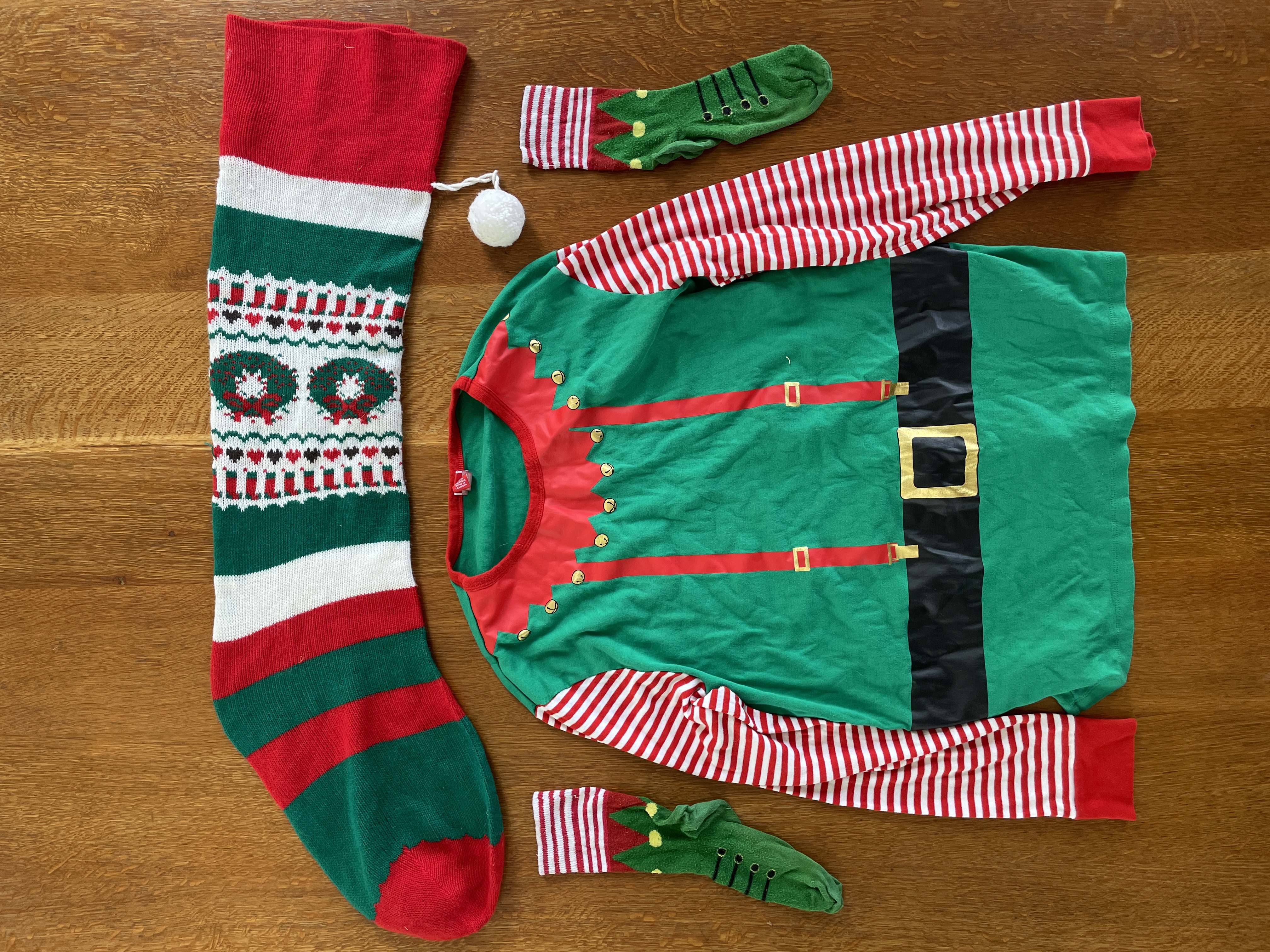 Unisex christmas elf outfit / attire / costume / fancy dress / x-mas