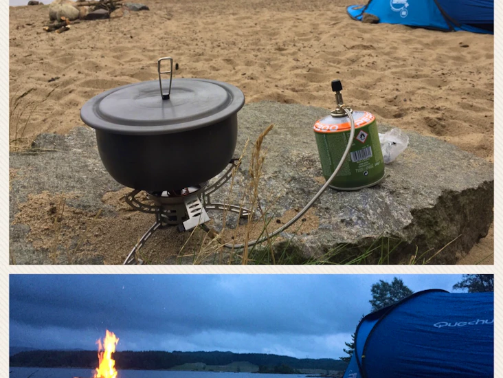 Campingutstyr – telt, primus, enkel/dobbel luftmadrass